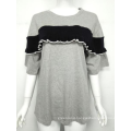 Grey mid-sleeve ruffle design leisure wear t-shirt